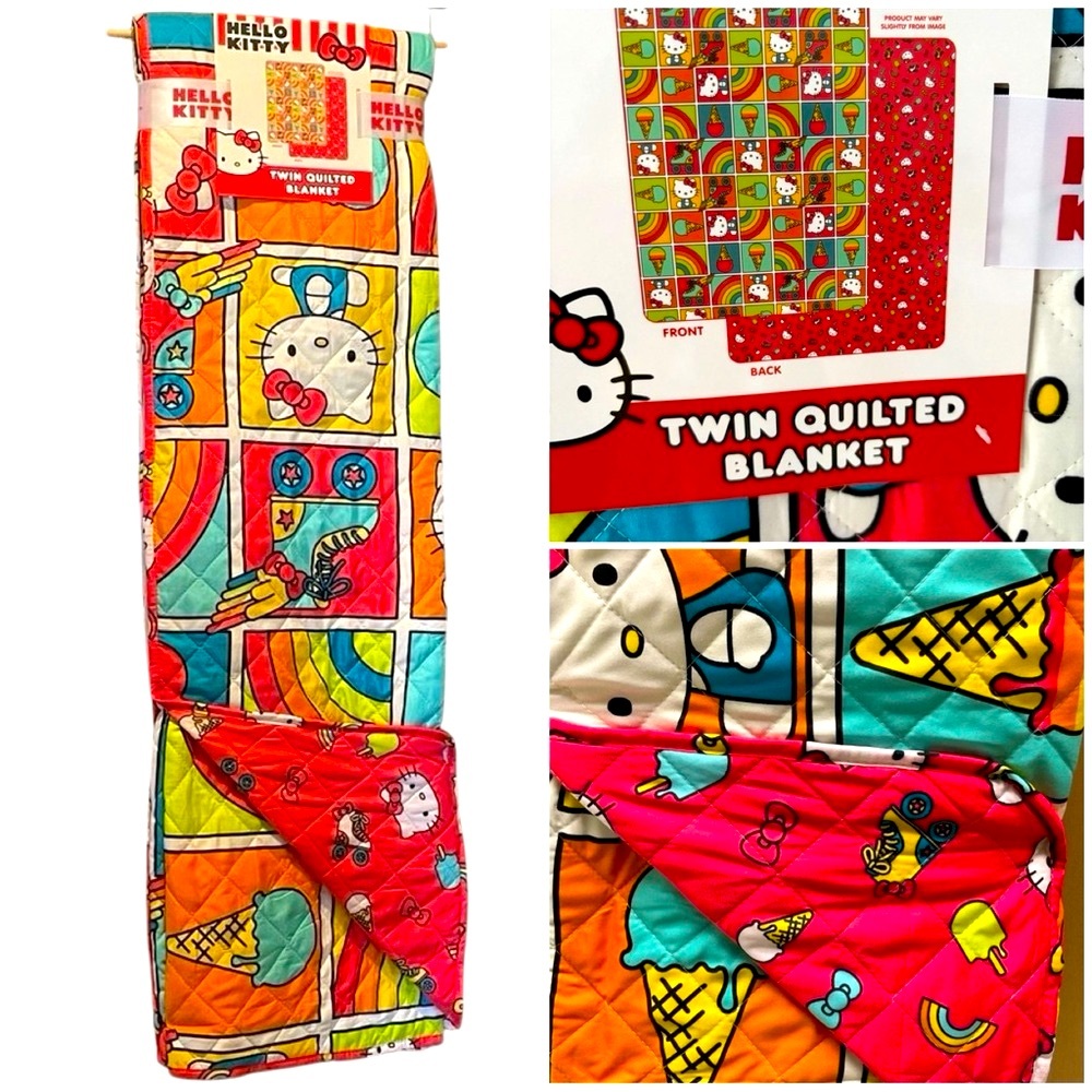 NWT Hello Kitty Reversible Twin Quilted Blanket